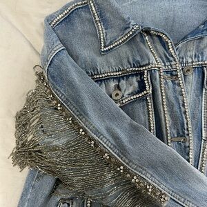Embellished Denim Jacket with Fringe rhinestone beaded western oversized s
